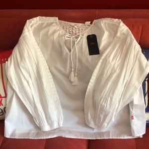 Levi’s White Lace Tassel Neck Top